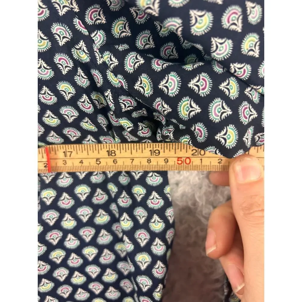 Talbots Navy Printed Button Front Cotton Shirt Women’s XS Roll Tab Sleeves‎